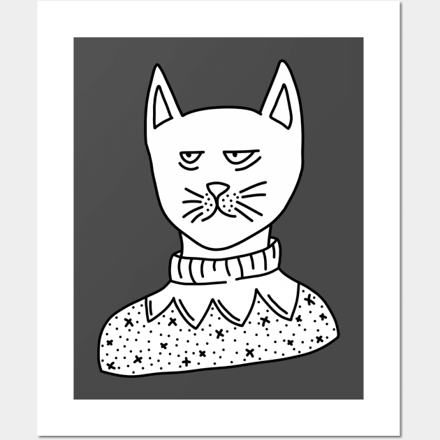 Tired Cat with Xmas Jumper Sticker Wall Art by Dani Draws